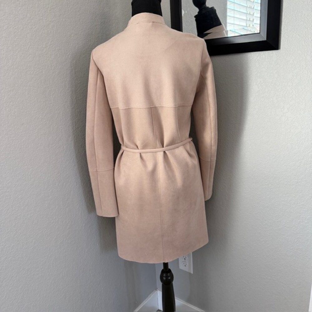 H&M Blush Pink Faux Suede Belted Jacket Coat Sz 6 - Picture 6 of 14